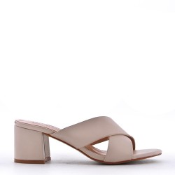 Faux leather mid-heel sandal