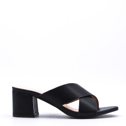 Faux leather mid-heel sandal