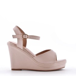 Mixed material wedge sandal