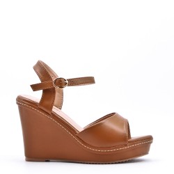 Mixed material wedge sandal