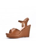 Mixed material wedge sandal