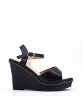 Mixed material wedge sandal