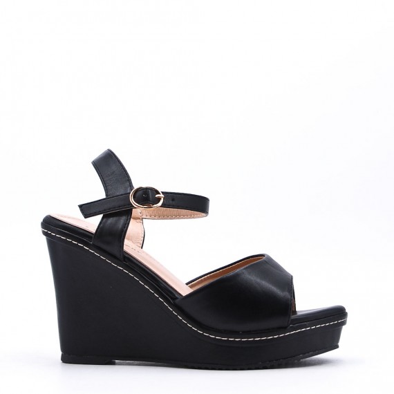 Mixed material wedge sandal