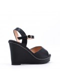 Mixed material wedge sandal