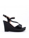 Mixed material wedge sandal