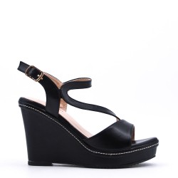 Mixed material wedge sandal