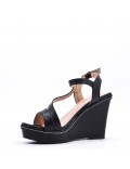 Mixed material wedge sandal