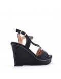 Mixed material wedge sandal