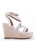 Mixed material wedge sandal