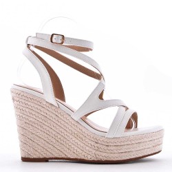 Mixed material wedge sandal