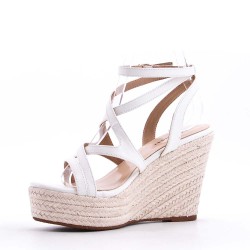 Mixed material wedge sandal