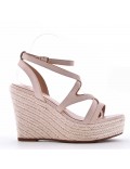 Mixed material wedge sandal