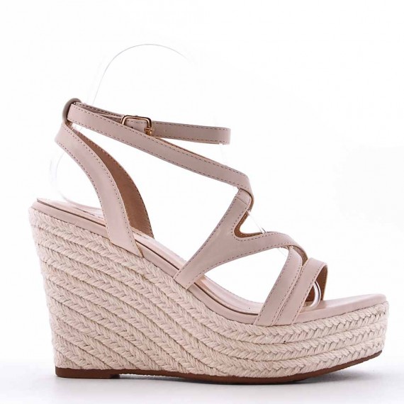 Mixed material wedge sandal