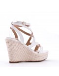 Mixed material wedge sandal