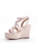 Mixed material wedge sandal