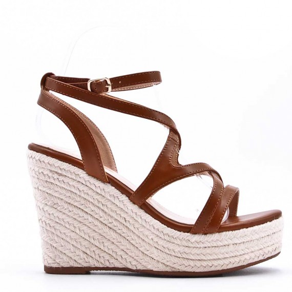 Mixed material wedge sandal