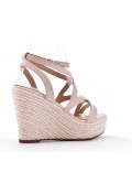 Mixed material wedge sandal