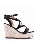 Mixed material wedge sandal