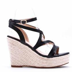 Mixed material wedge sandal