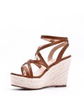 Mixed material wedge sandal