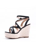 Mixed material wedge sandal