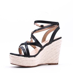 Mixed material wedge sandal