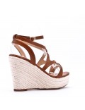 Mixed material wedge sandal