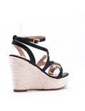 Mixed material wedge sandal