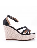 Mixed material wedge sandal