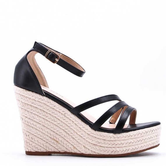 Mixed material wedge sandal