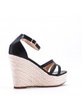 Mixed material wedge sandal