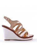 Mixed material wedge sandal