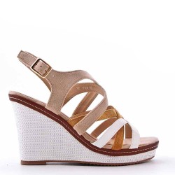 Mixed material wedge sandal