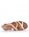 Mixed material wedge sandal