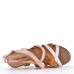 Mixed material wedge sandal