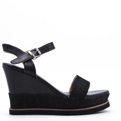 Mixed material wedge sandal