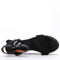 Mixed material wedge sandal