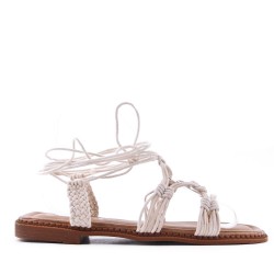 Flat sandals in a material mix for women