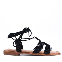 Flat sandals in a material mix for women