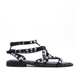 Flat sandals in a material mix for women