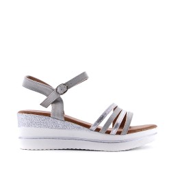 Mixed material wedge sandal