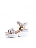 Mixed material wedge sandal