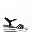 Mixed material wedge sandal