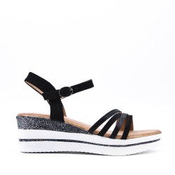 Mixed material wedge sandal