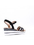 Mixed material wedge sandal