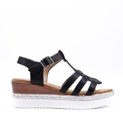 Mixed material wedge sandal