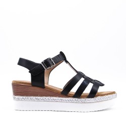 Mixed material wedge sandal