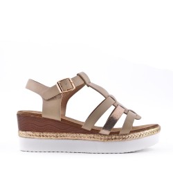 Mixed material wedge sandal