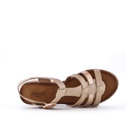 Mixed material wedge sandal