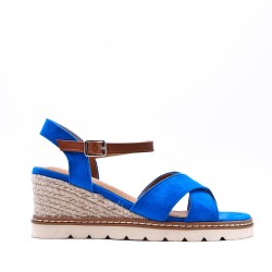 Mixed material wedge sandal